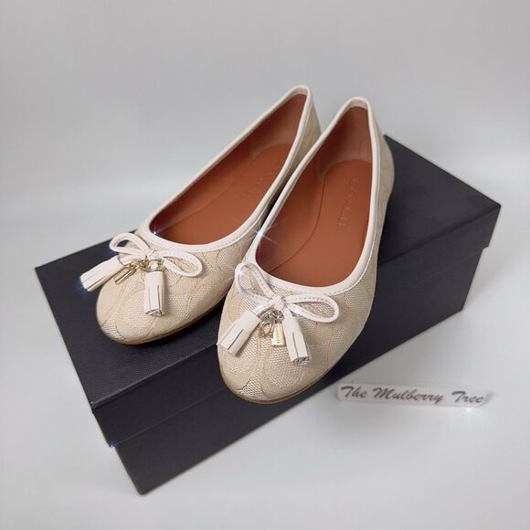 Coach FG2708 Benni Signature Jacquard Flat Ballet Shoes Khaki Chalk Size 5 - Picture 2 of 9